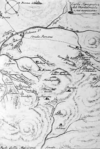 Carta topografica del Monte Amiata di G. Santi, da G. Santi "Vaggio al Monteamiata" - Pisa 1795