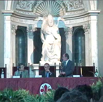 Palco e relatori (Olimpo, Biondi, Fierli) - Cerimonia di Premiazione Netdays 2001