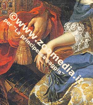 Particolare delle mani del grande ritratto dell'Elettore Palatino Johann Wilhelm von Pfalz-Neuburg e dell'Elettrice Palatina Anna Maria Luisa dei Medici