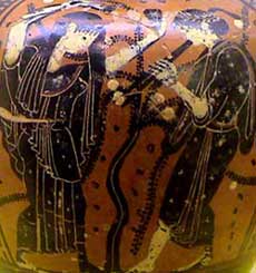 Decori legati al mondo femminile dipinti su vaso esposto nel museo di Sant'Agata 