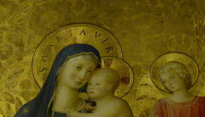 particolare del dipinto, tempera su tavola, "Madonna col Bambino tra i santi, tavola del Bosco ai Frati